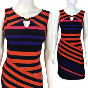 Frank Lyman 8 Sheath Dress Orange Black Striped